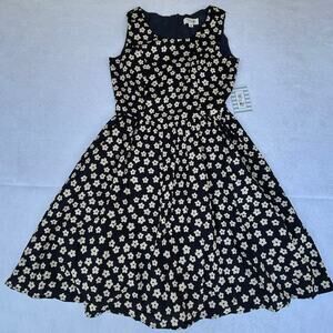 Tulip B Navy Floral Fit Flare Dress Small Cotton Sleeveless Skater